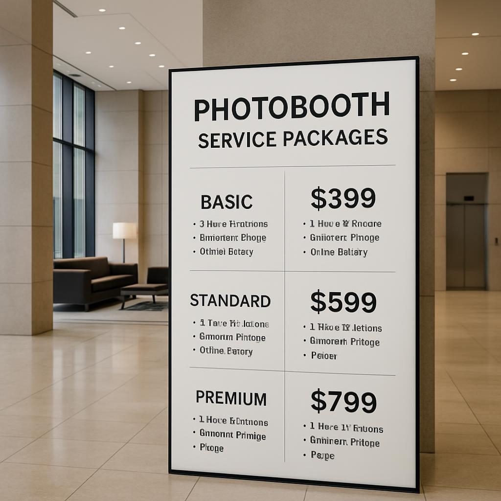 **Image Description:** The image depicts a large, rectangular sign with black text and borders situated in a spacious, mod...